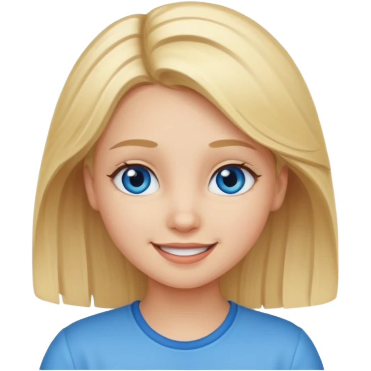 Young girl with blonde hair and a happy face emoji
