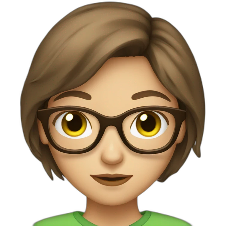 brown haired green eyed teenager girl with glasses emoji