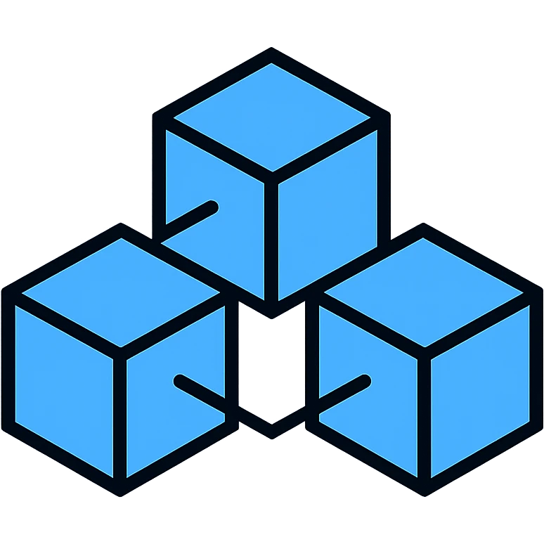 minimal geometric interlocking blocks blockchain icon tech blue color palette emoji