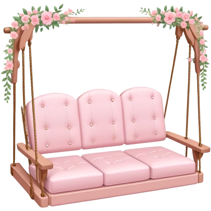 Romantic pastel pink wooden couch-swing with tiny flowers around emoji