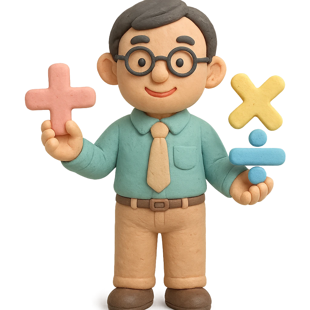 claymation style Chinese math teacher with pastel colors holding math symbols emoji