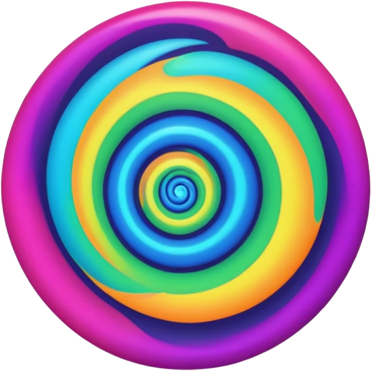 create  a Circular emoji, thin black outline, neon energy tornado vortex, clockwise glowing spiral, blue and green outer swirls, magenta and purple core, red inner arc, yellow-orange base glow, smooth gradients, psychedelic futuristic style, high saturation, intense glow, centered emoji