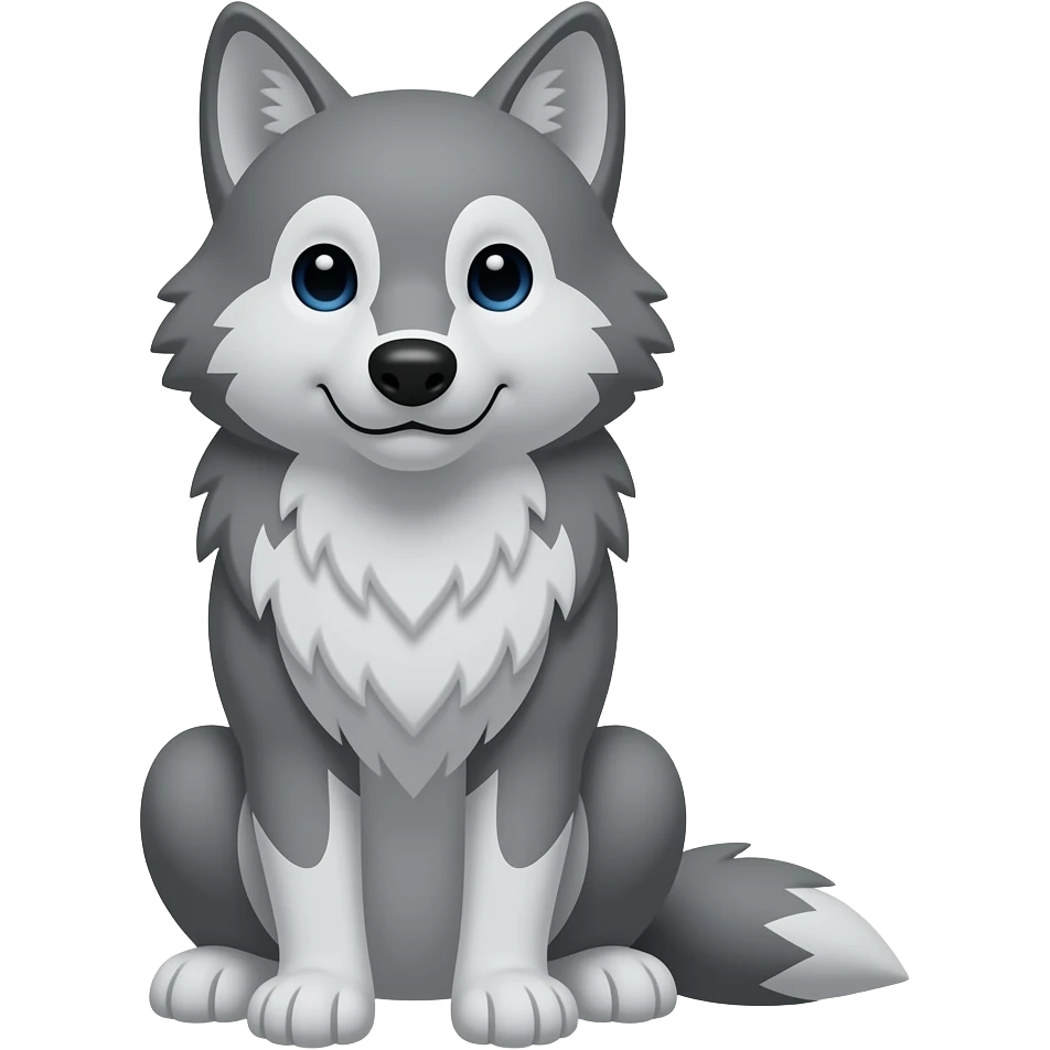 A cartoon 2d gray wolf sitting down emoji