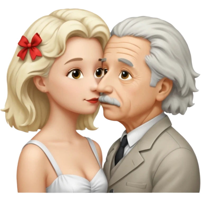 albert einstein with sticking up hair kissing a blonde woman emoji