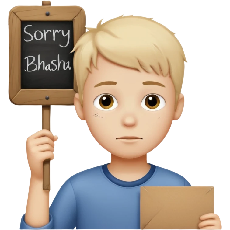 Boy with sign written sorry bhasha emoji
