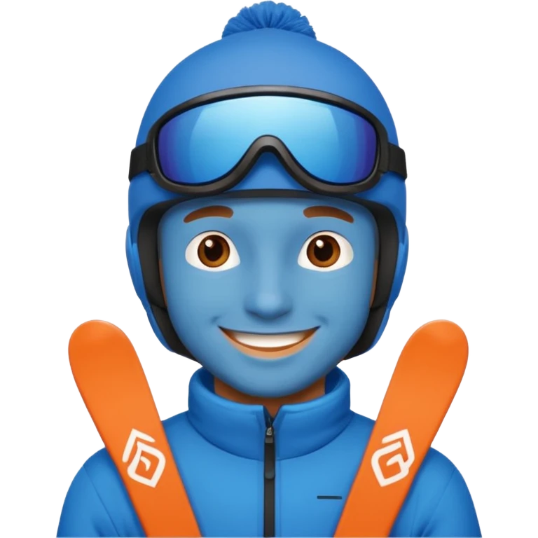 man skiing, blue outfit, smiling emoji