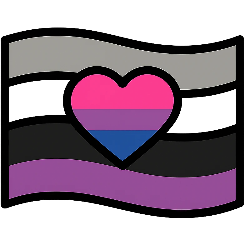 asexual pride flag with a heart in the center with bisexual flag colors, flat and iconic, simple and modern, minimalistic style emoji