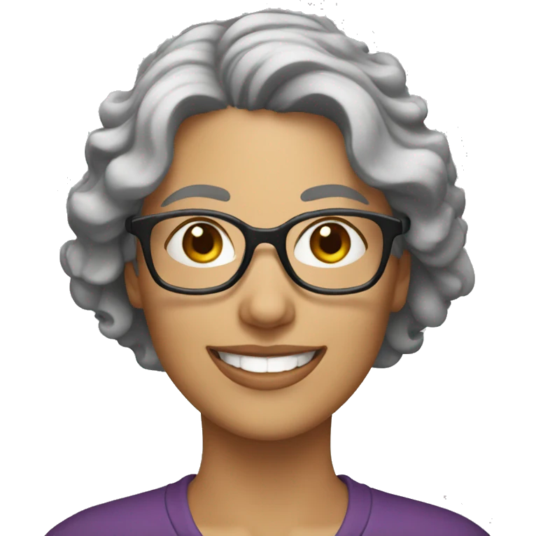 smiling woman with short wavy grey hair and glasses emoji