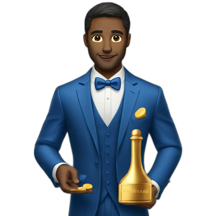 Posh-man-with-blue-suit-offering-goldbar emoji