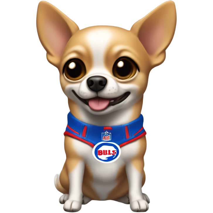 Smiling Buffalo bills golden chihuahua no white fur with speech bubble saying Touch Down! emoji