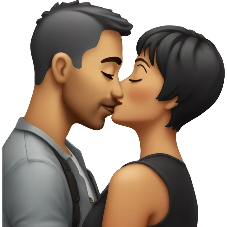 Short hair guy kissing Latin woman emoji