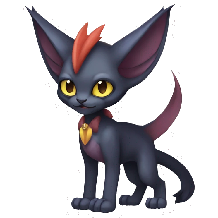 Black cool vampiric Noivern-Litten-Sphynx-Lykoi-Caracal-Fakemon with big bat ears full-body emoji