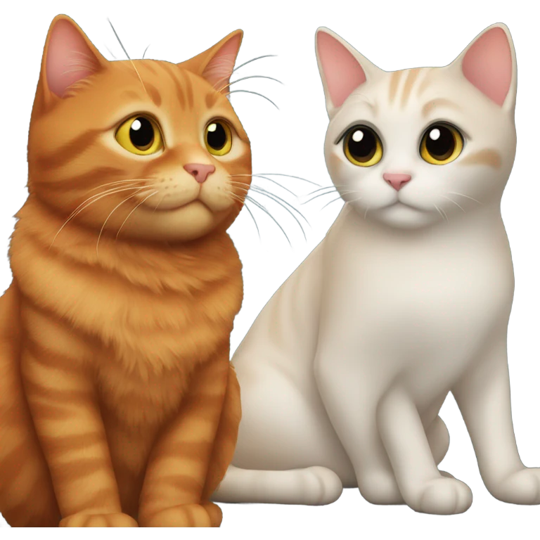 a ginger cat looking at a black cat with the eyes of love emoji