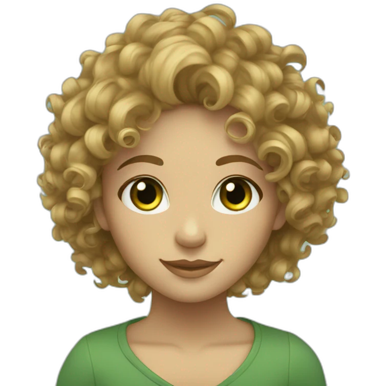 Curly hair green eyes light tan with beatd emoji