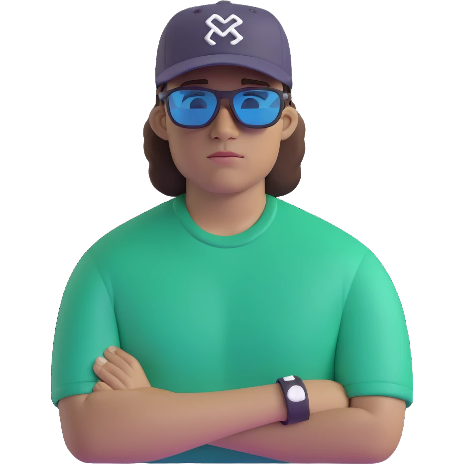 guy with brown hair, backwards baseball cap, wearing polarized Pit Viper glasses, confident expression emoji