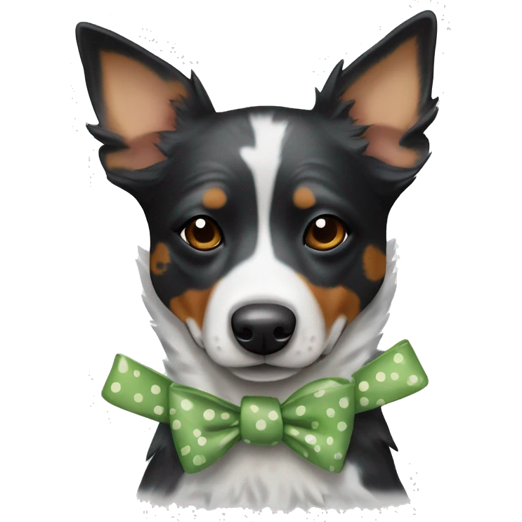 Black and white spotted Australian cattle dog, with bows emoji