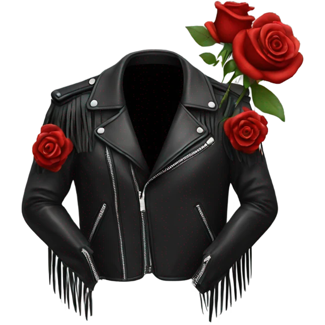 black leather jacket with fringe and red roses on the shoulders  emoji