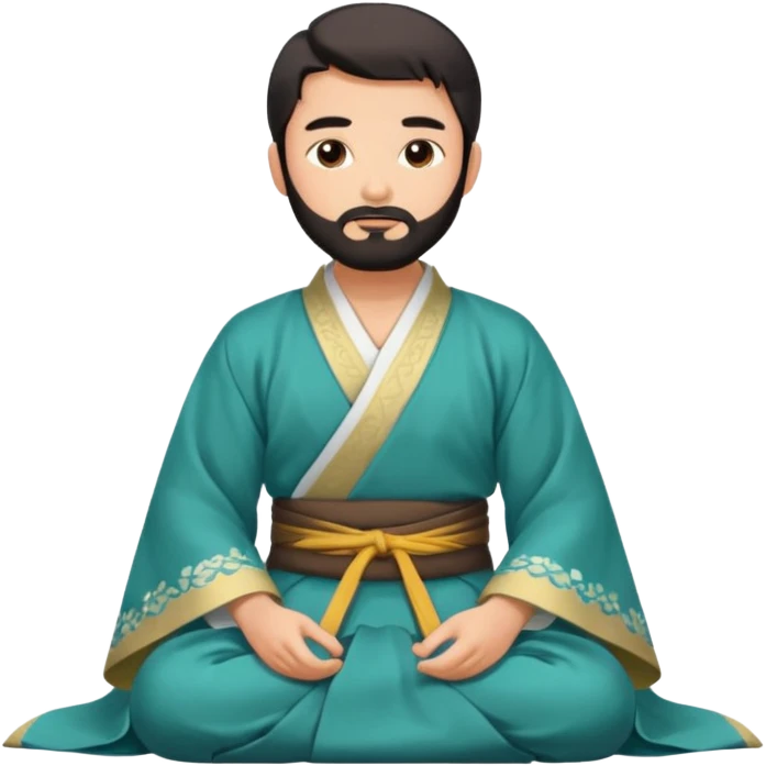 Beautiful man with lightly tan skin and dark beard in Hanfu sitting on the ground emoji