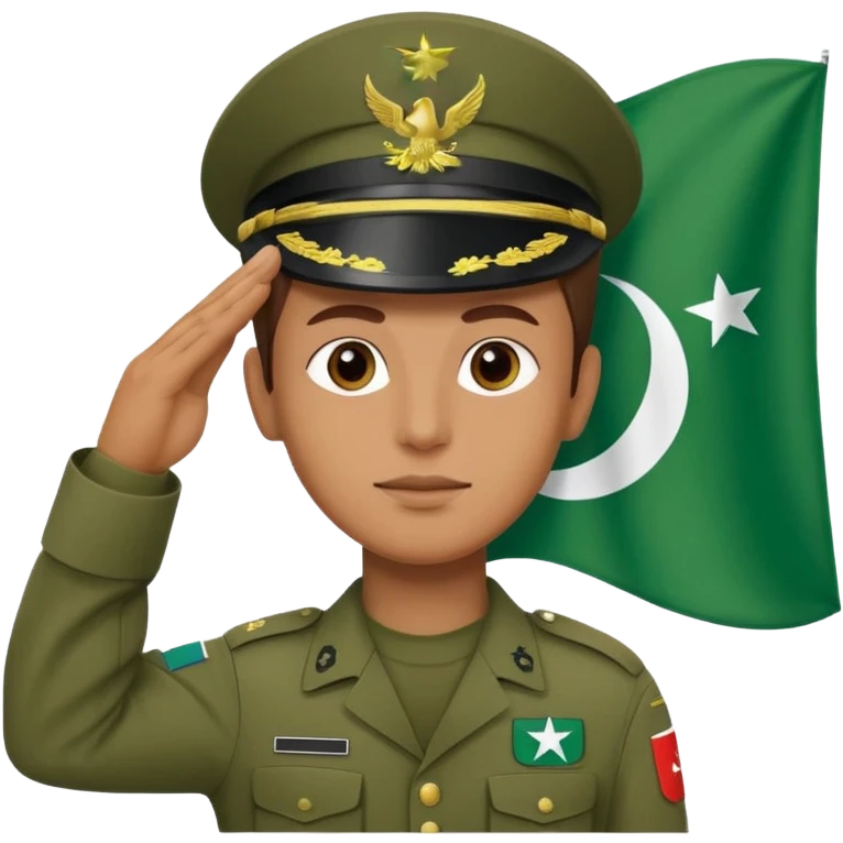 soldier saluting in front of the flag of Pakistan with the flag waving emoji