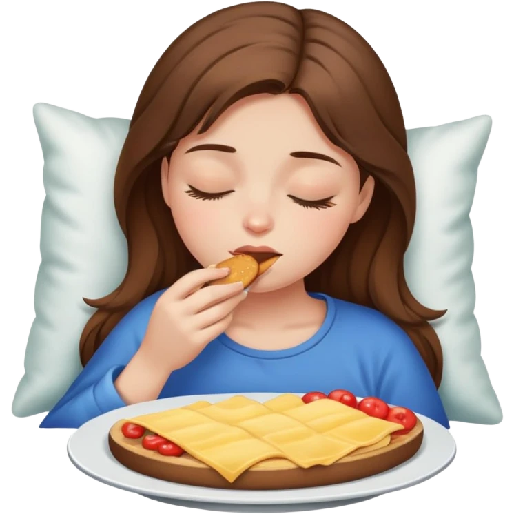 Brown haired Girl eating while asleep emoji
