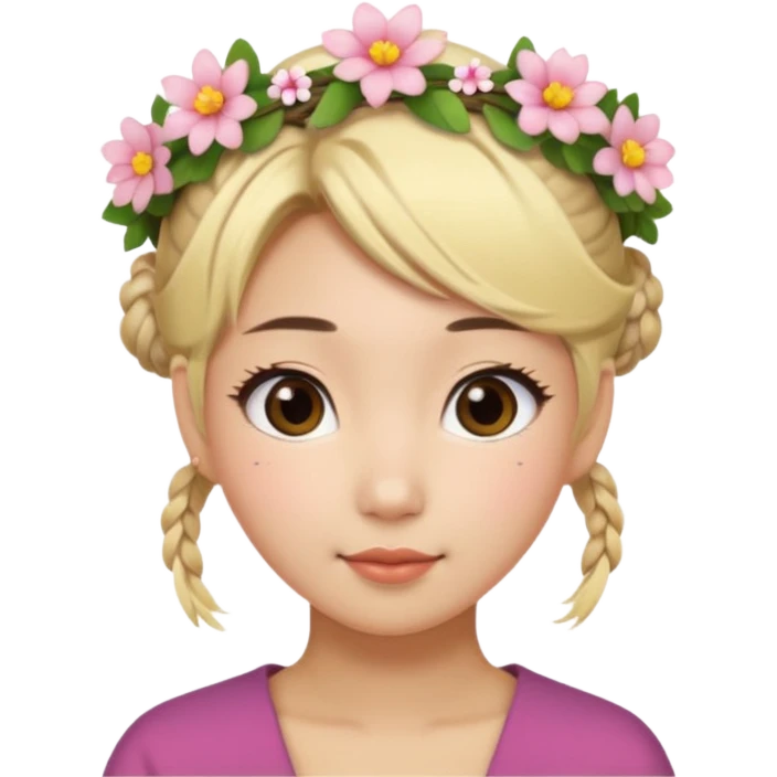 asian woman blonde flower crown with hair bun emoji