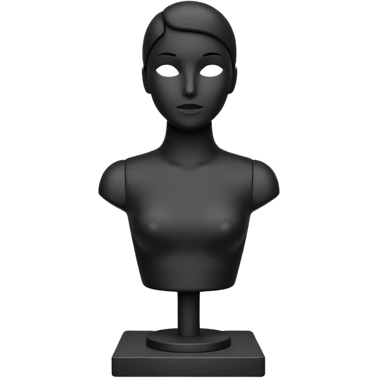Minimalistic flat vector icon, iOS style, thin black contour on white background. Matte black mannequin in front of in 3D monochrome style. skulpt emoji