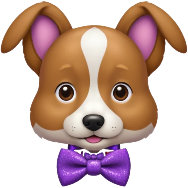 Cachorro adulto com gravata roxa com glitter emoji