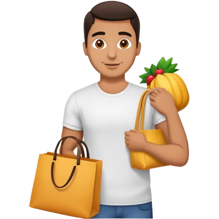 Hispanic guy receiving a tote bag emoji
