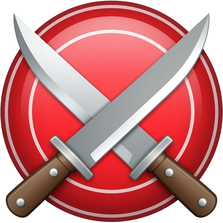 Buatkan logo parang dan celurit ada yang geser kiri dan kanan dibuat warna merah emoji