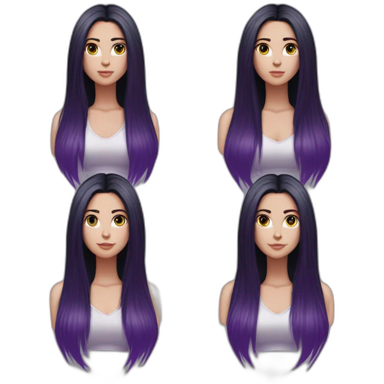 White girl with long straight black hair and purple streak hair Raven Queen emoji