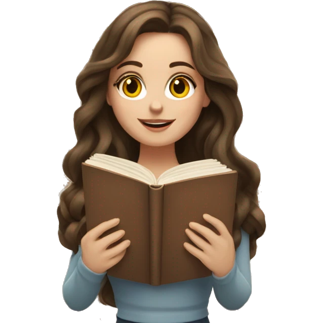 white woman brunette long wavy hair highlights woman while holding large stack of books emoji
