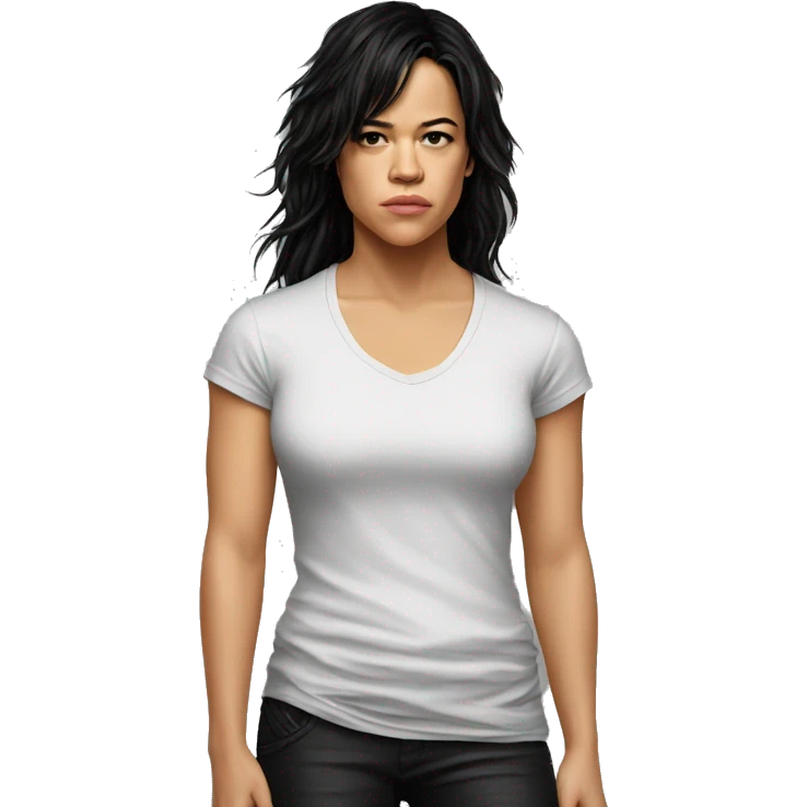michelle rodriguez serious wearing tee emoji