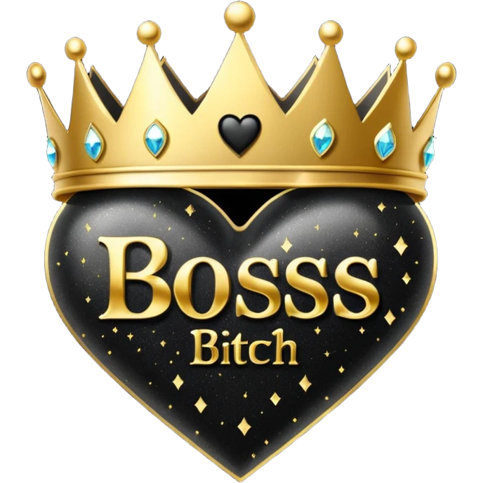 Black Hearts and crowns with glitter and the words boss bitch emoji