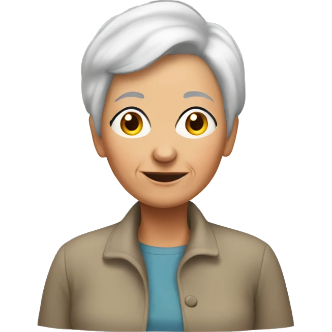 elderly woman with short hair hiding in her room emoji