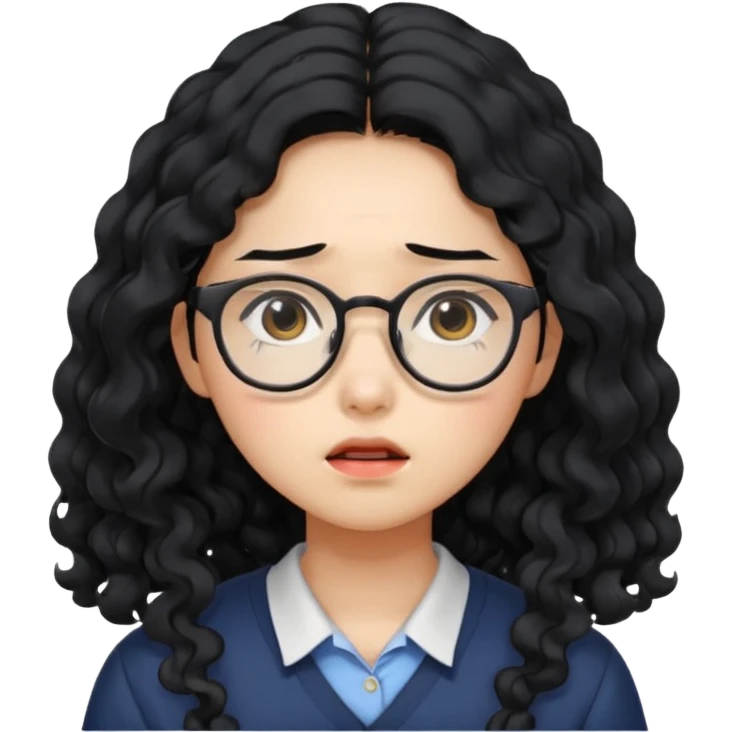  Korean female college student with a worried face , long curly hair  emoji
