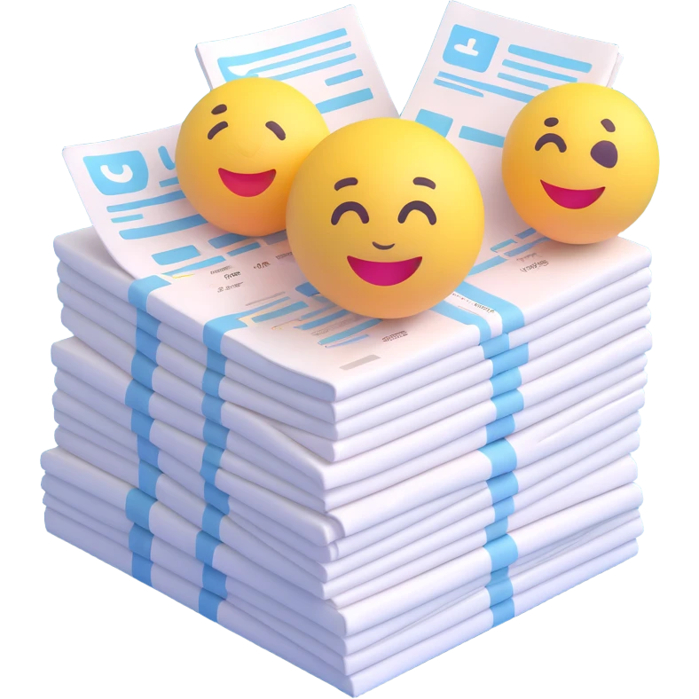 a stack of receipts neatly organized, 3d emoji style emoji