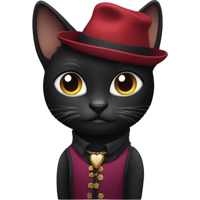 "A black cat is wearing a stylish outfit." emoji