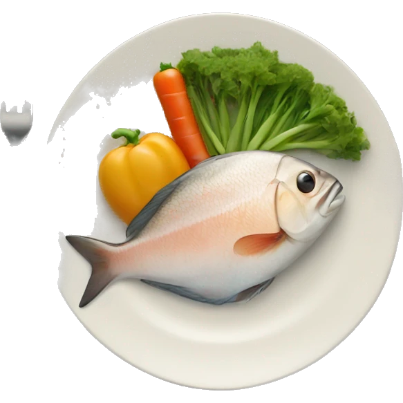 A plate of tieb with vegetables and fish emoji