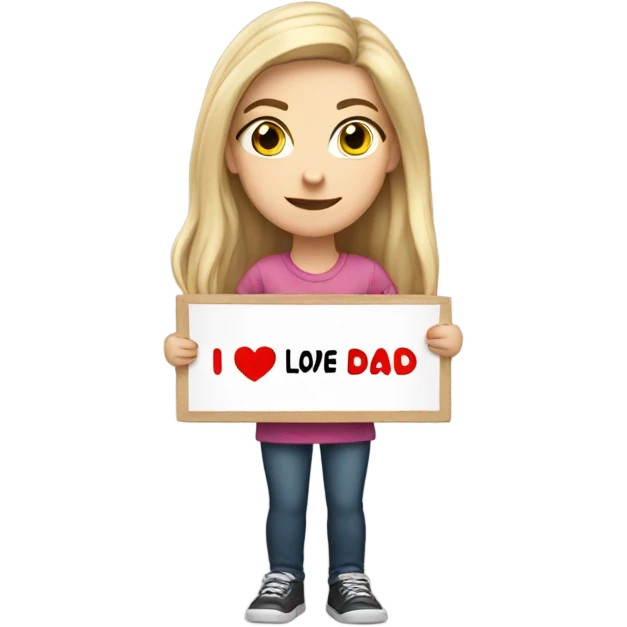  A white girl holding a sign saying I love my dad emoji