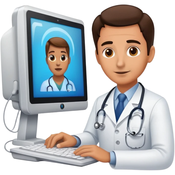doctor at a computer communicating with a patient emoji