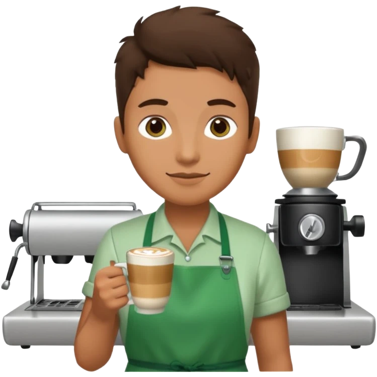 Barista + green apron + latte cup emoji