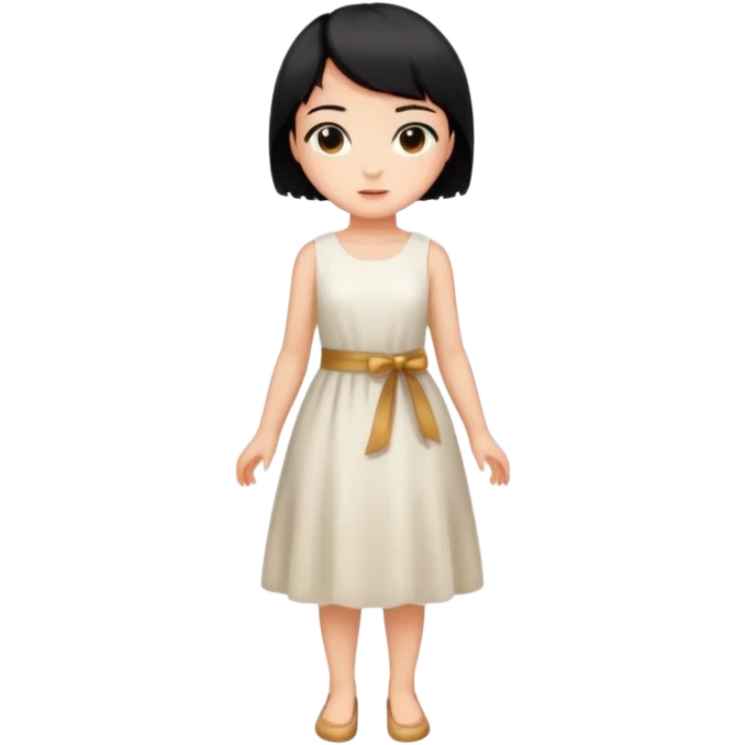 Girl with short black hair, wheat skin, and white dress in different poses emoji