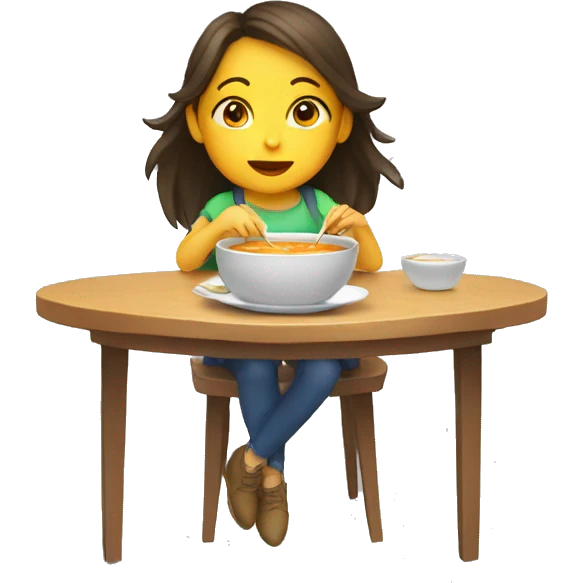 Girl eating soup on a table emoji