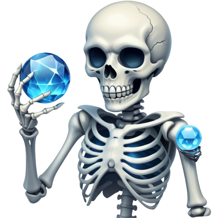 skeleton necromancer holding a blue crystal ball with a glowing air emoji