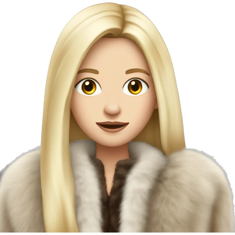Beautiful white girl with straight blond long hair in fur-coat emoji