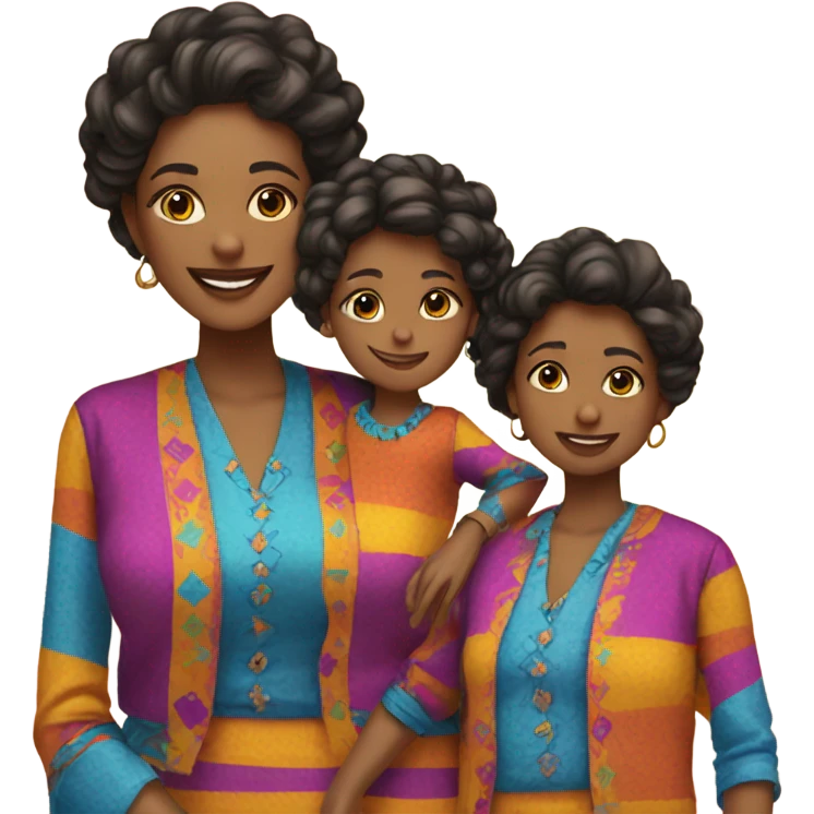 Mother and daughter in colorful outfits emoji