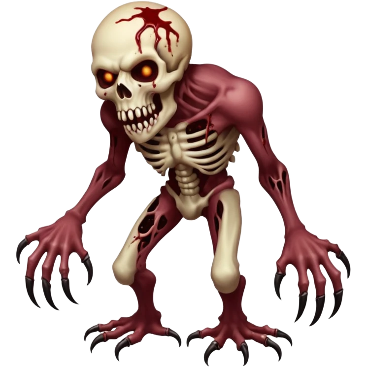 A Hideous mutated monster covered in rotton flesh and bloodin the style of your bleeding skull art, full body. Final boss character, full body emoji