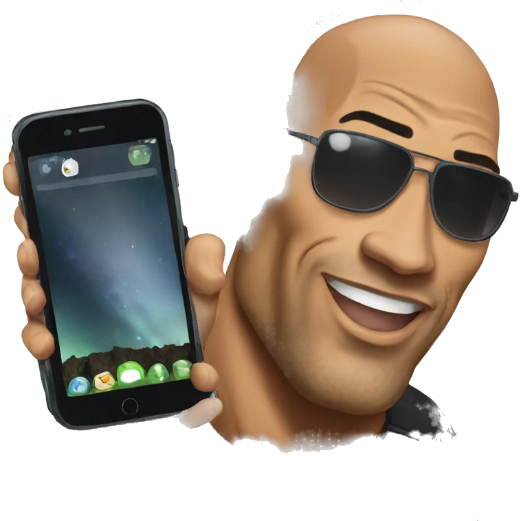 the rock with mobile phone emoji