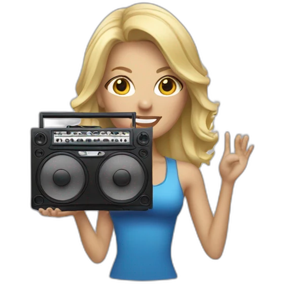 Blonde woman holding a boombox emoji