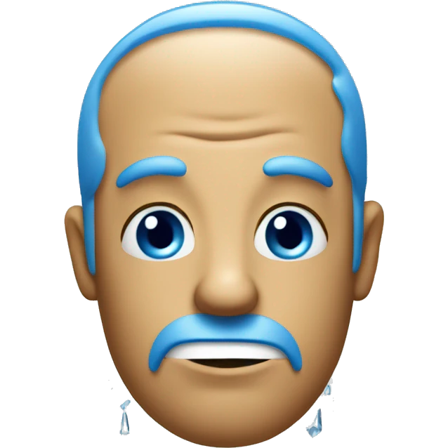 A blue face with ice on it, looking to the side deviously, with a small smirk smile emoji